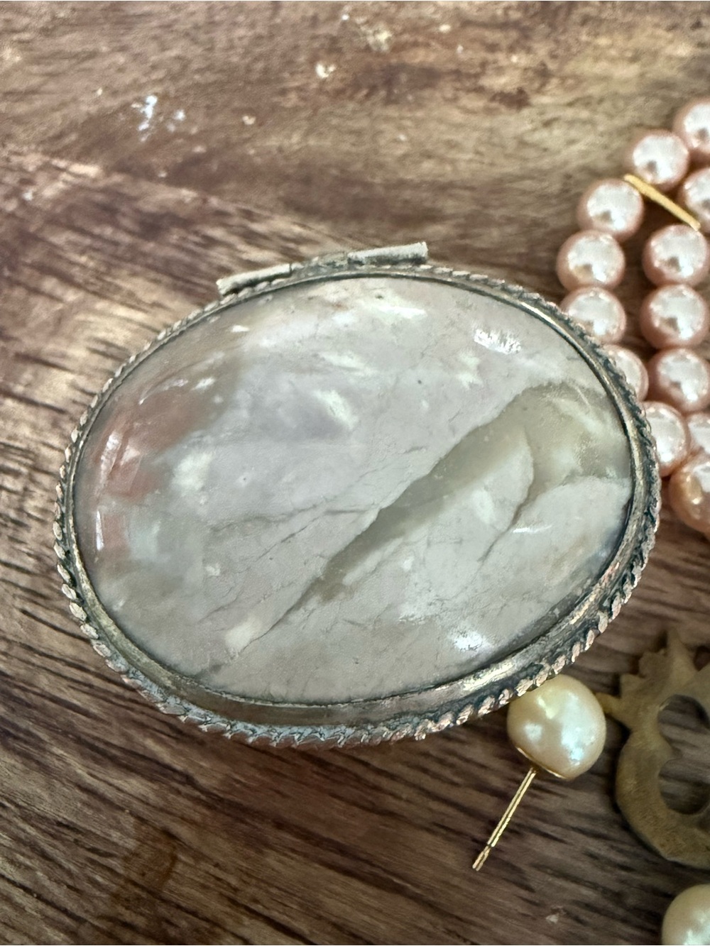 Miniature Marbled Lid Trinket Box Gold & Silver Tone HS Mark